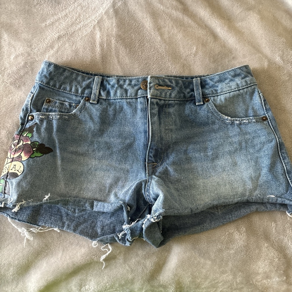 Ed Hardy Denim Blue Women's Shorts with Floral